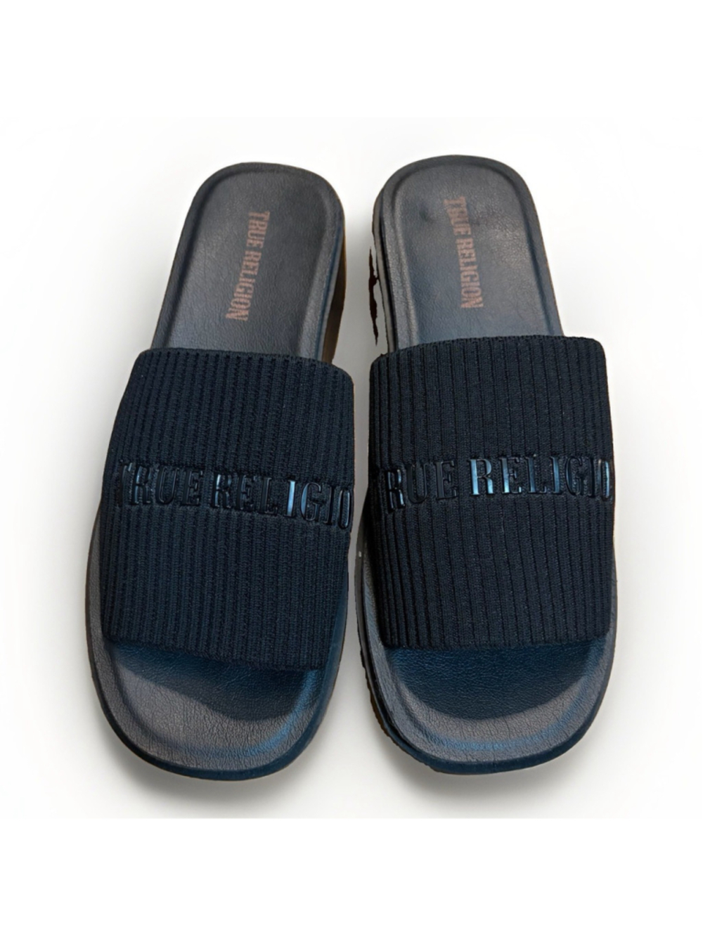 True Religion 90s Jann Black Platform Slide Sandals - Size 8
